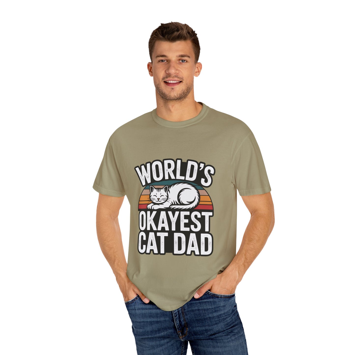 World’s Okayest Cat Dad – Funny Cat Parent T-Shirt Khaki