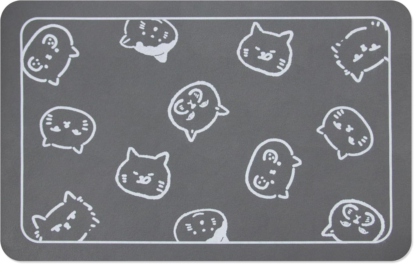 Cat Food Mat for Pet Dog Food Mat, Cat Mat for Food and Water, Cat Feeding Mat Pet Dog Cat Bowl Mat, Non-Slip Super Absorbent, with Multiple Cat Heads Logo，18.1 X 11.8 Inches, Dark Grey