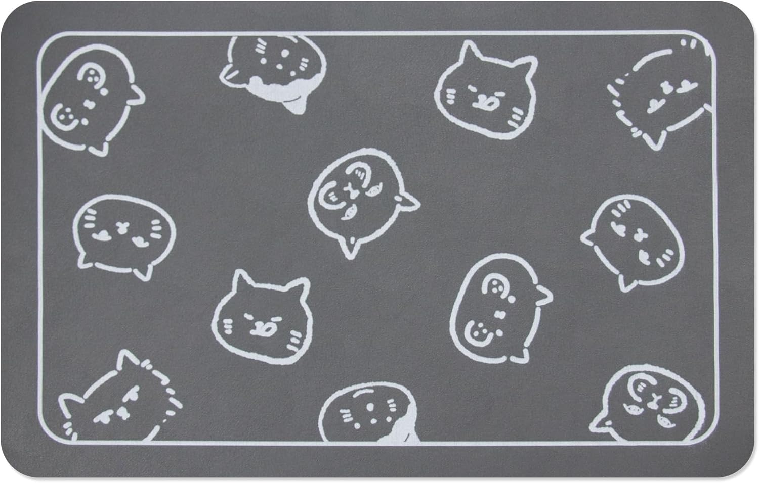 Cat Food Mat for Pet Dog Food Mat, Cat Mat for Food and Water, Cat Feeding Mat Pet Dog Cat Bowl Mat, Non-Slip Super Absorbent, with Multiple Cat Heads Logo，18.1 X 11.8 Inches, Dark Grey