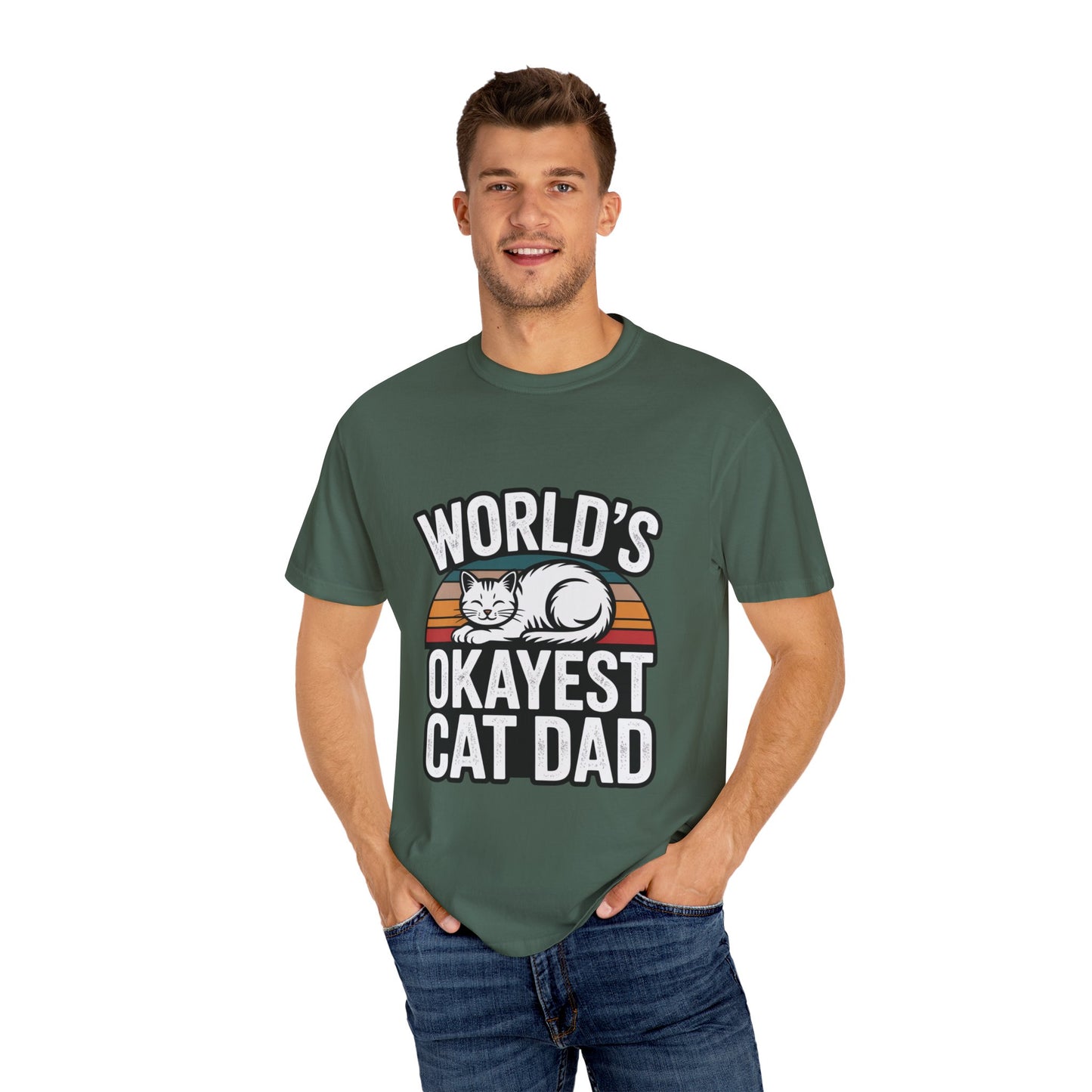 World’s Okayest Cat Dad – Funny Cat Parent T-Shirt Blue Spruce