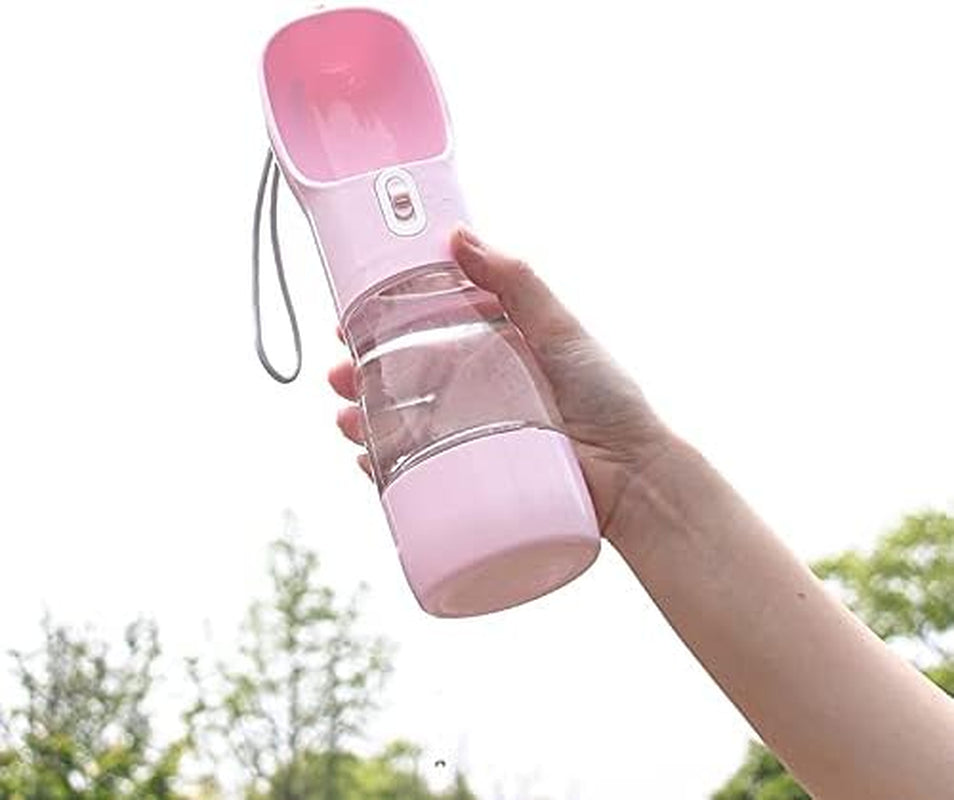 Leakproof Pink Portable Dog Water Bottle with Built-In Travel Bowl