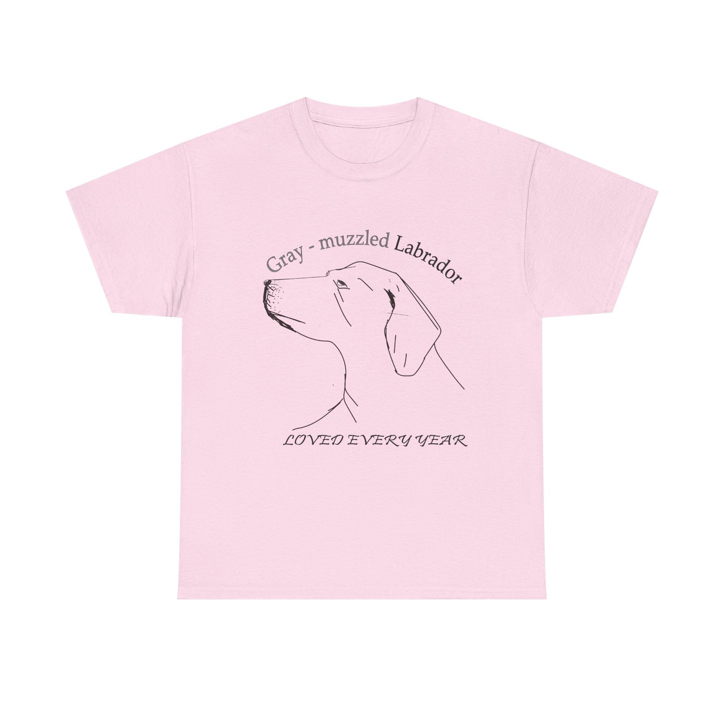 Gray-Muzzled Labrador Tee — "Loved Every Year" Memorial Dog Shirt Light Pink
