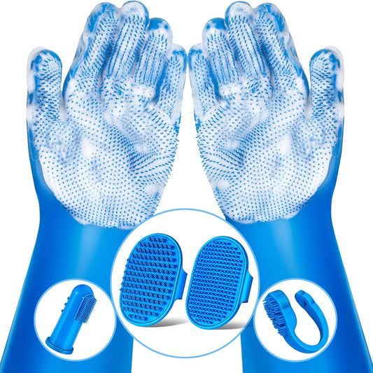 6PCS Pet Grooming Kit | Dog Washing Gloves | Dog Bath Brush | Dog Bath Gloves | Dog Shampoo Brush | Pet Grooming Gloves | Cat Bathing Supplies | Dog Bath Supplies (Navy Blue) Navy Blue