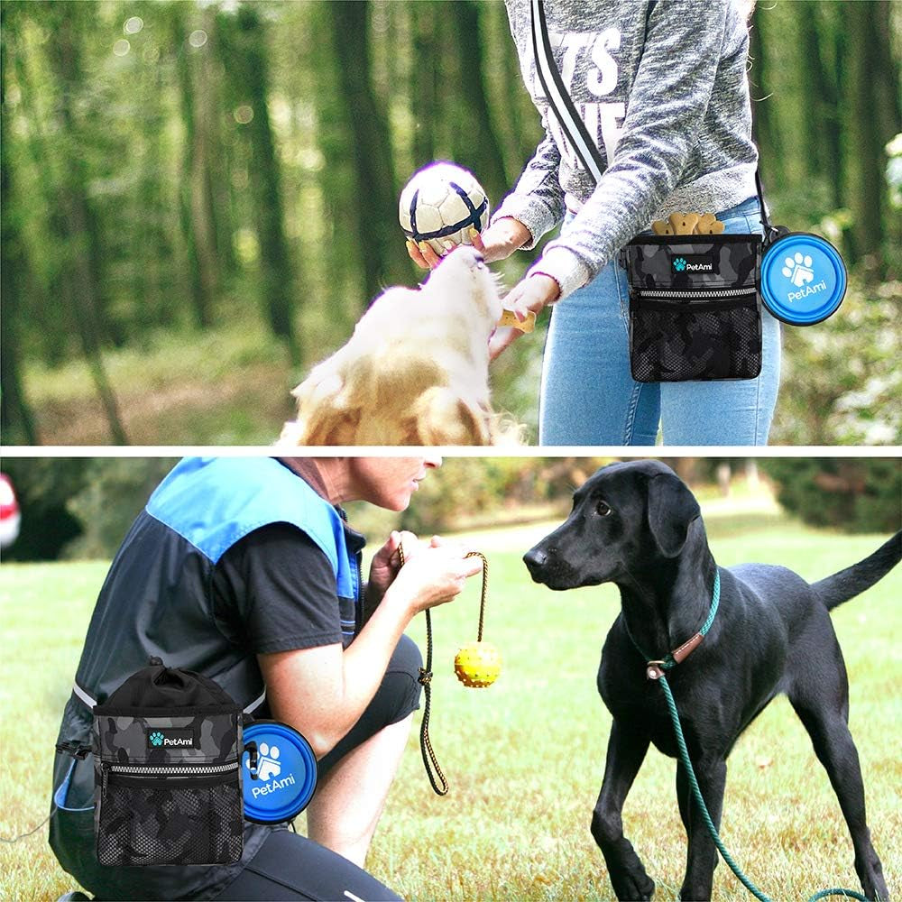 Camo Black Dog Training Treat Pouch – 3-Way Wear with Poop Bag Holder