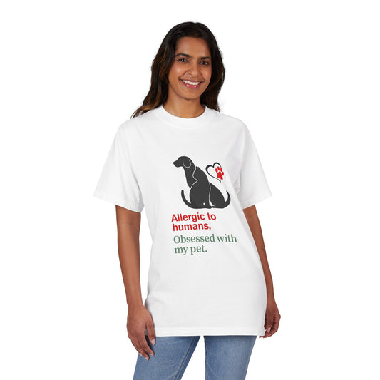Dog Lover's Humor T-Shirt - Allergic to Humans, Pet Lover Tee, Gift for Dog Owners, Cute Dog Shirt, Casual Pet Apparel White