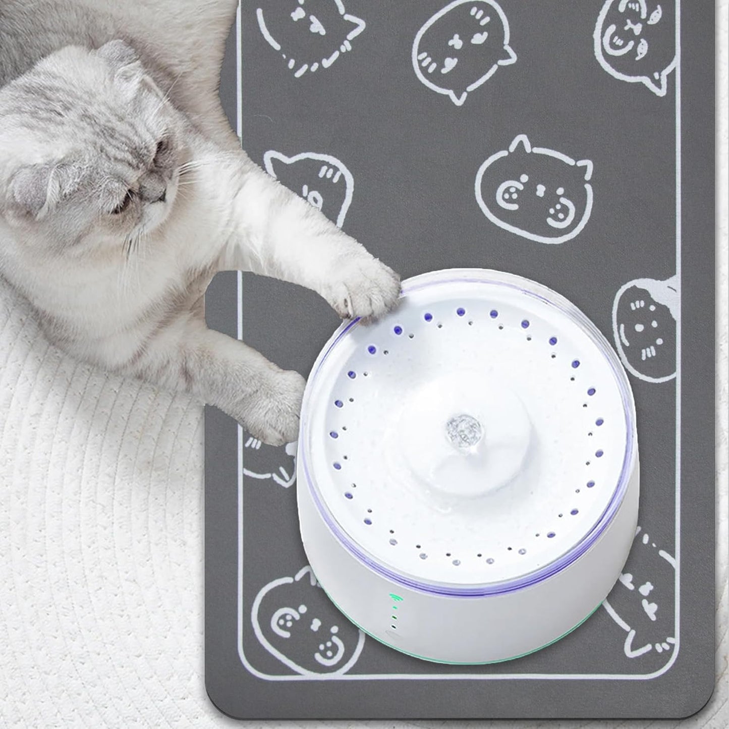 Cat Food Mat for Pet Dog Food Mat, Cat Mat for Food and Water, Cat Feeding Mat Pet Dog Cat Bowl Mat, Non-Slip Super Absorbent, with Multiple Cat Heads Logo，18.1 X 11.8 Inches, Dark Grey