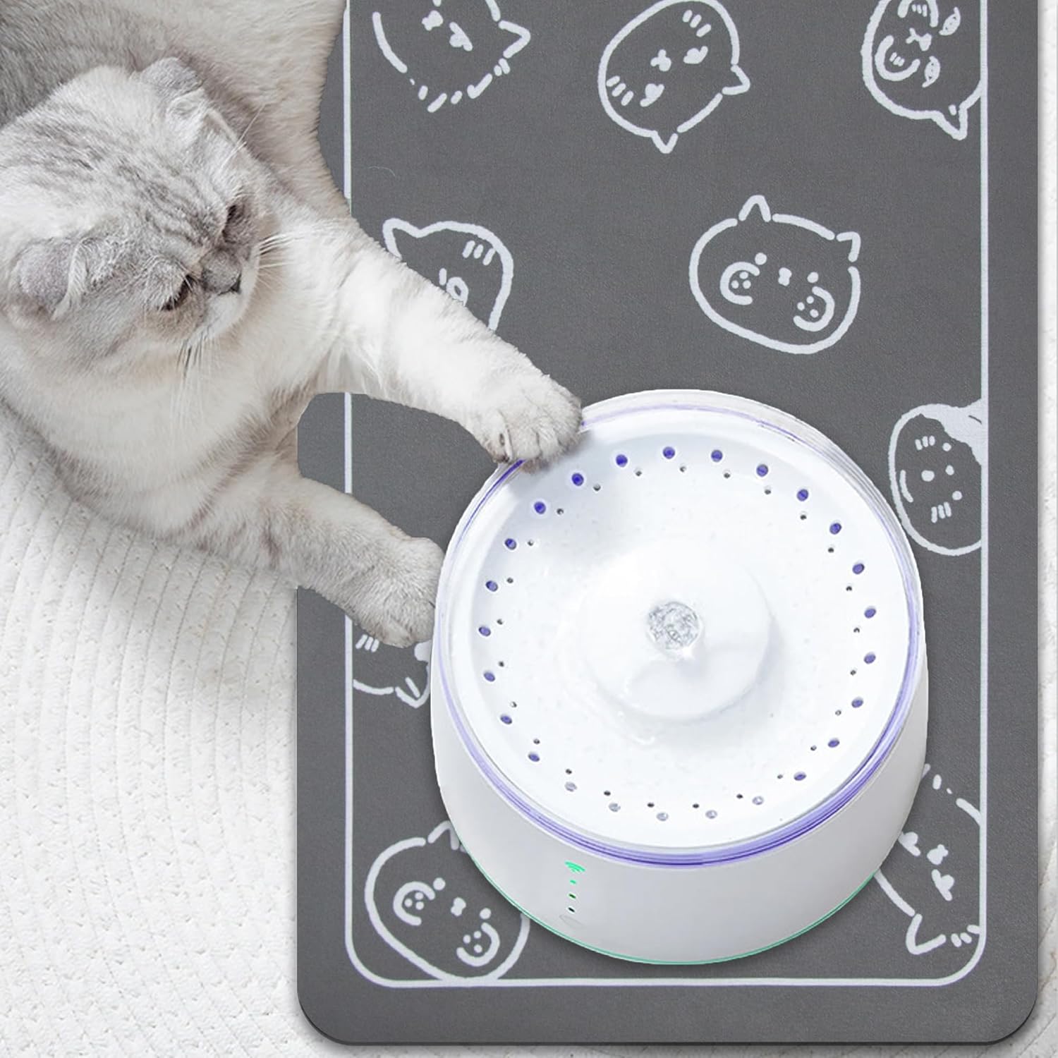 Cat Food Mat for Pet Dog Food Mat, Cat Mat for Food and Water, Cat Feeding Mat Pet Dog Cat Bowl Mat, Non-Slip Super Absorbent, with Multiple Cat Heads Logo，18.1 X 11.8 Inches, Dark Grey