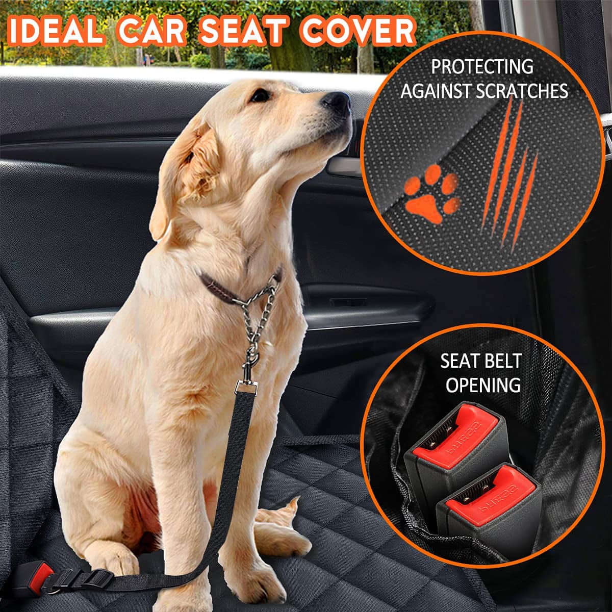 Waterproof Dog Car Seat Cover – Black, Non-Slip & Scratch-Resistant