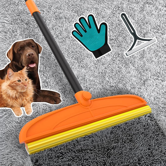 Carpet Rake for Pet Hair Removal, 5FT Reusable Pet Hair Removal Tool with Adjustable Handle, 3 in 1 Lint Remover Dog Cat Fur Remover Broom for Rugs, Mats, Beds, Stairs, Couch Default Title