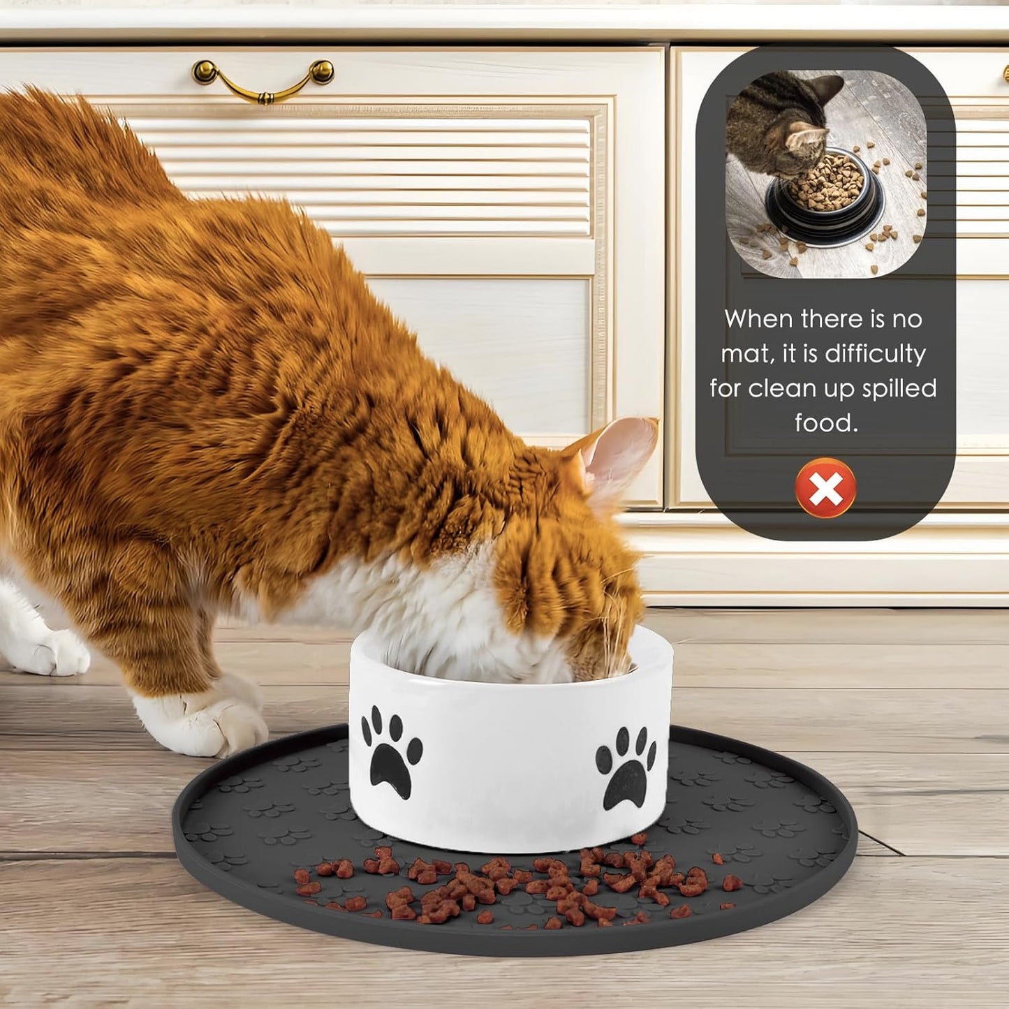 Silicone Pet Food Mat - Waterproof Dog & Cat Feeding Mat with High Lip to Prevent Spills & Protect Floors, Black