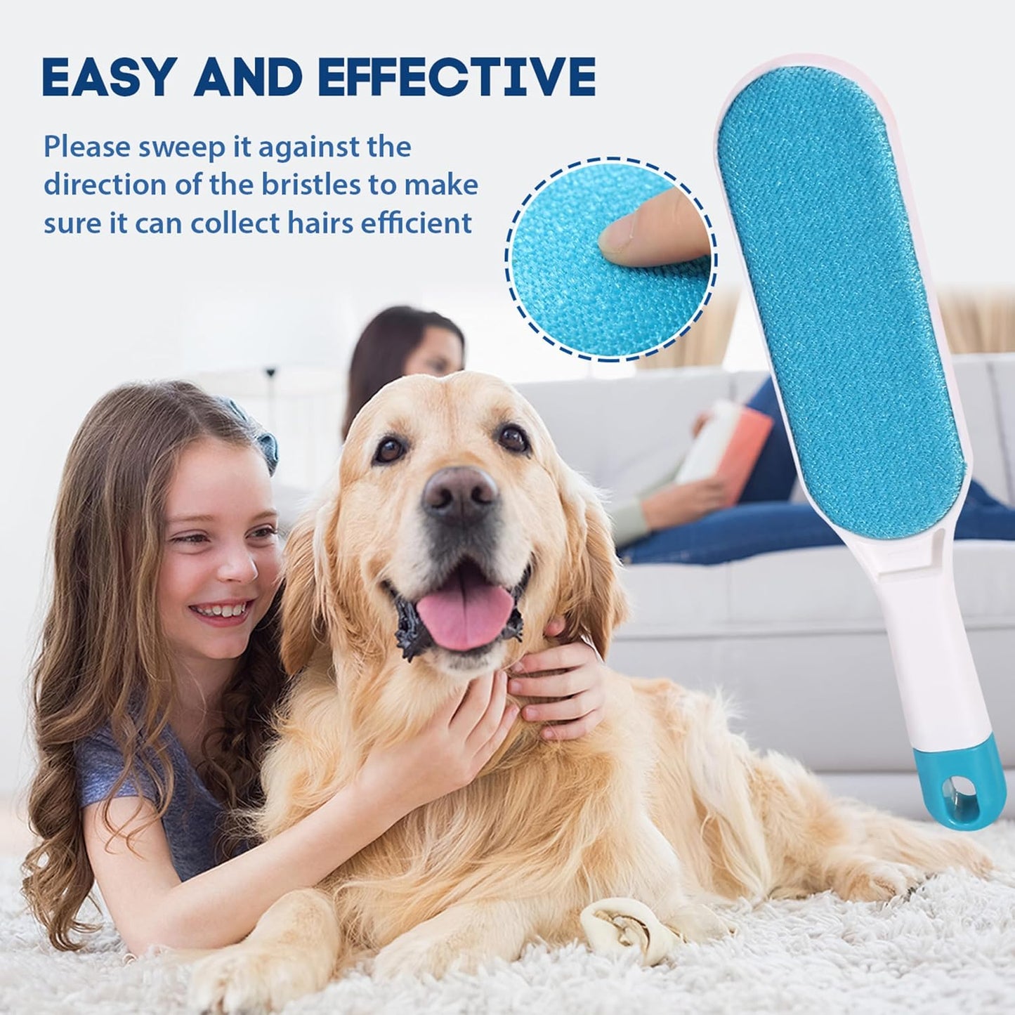 Pet Hair Remover for Clothes: Reusable Dog Cat Fur Lint Removal Brush for Clothes Furniture Couch Carpet Bed Car Seat - Self-Cleaning for Pet Owners Friends Families - Home Travel Use Fresh Blue