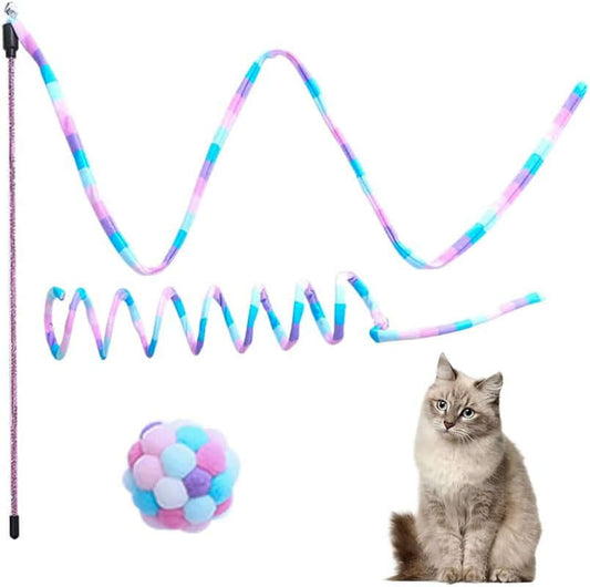 3-Pack Interactive Cat Toys for Indoor Cats – Wand, Bell Balls & Springs Pink