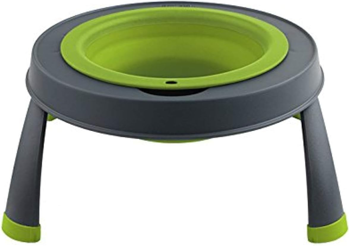 Popware for Pets – Foldable Elevated Feeder for Small Dogs & Cats (Gray/Green) Gray Green Small 1.5 Cup Capacity