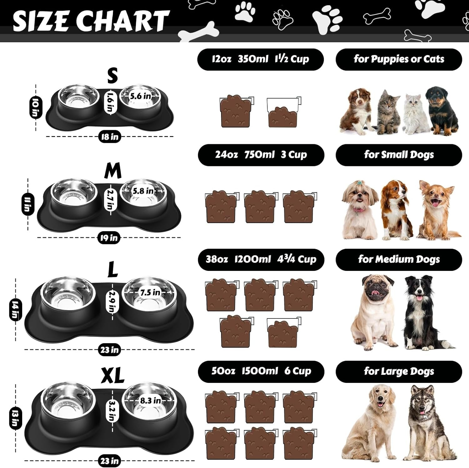 24oz Stainless Steel Dog & Cat Bowl Set – Non-Spill Stainless Steel Pet Bowl Set