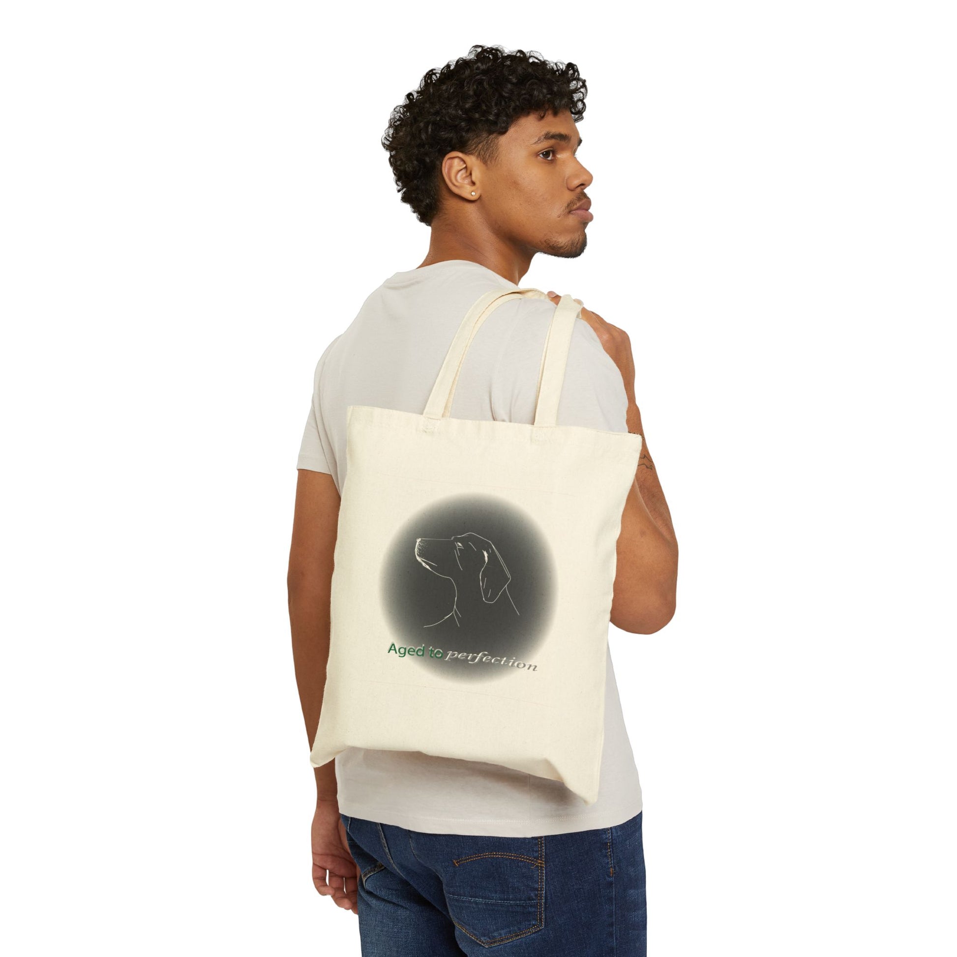 Dog Silhouette Canvas Tote - "Aged to Perfection" Eco-Friendly Shopper Natural 15" x 16"