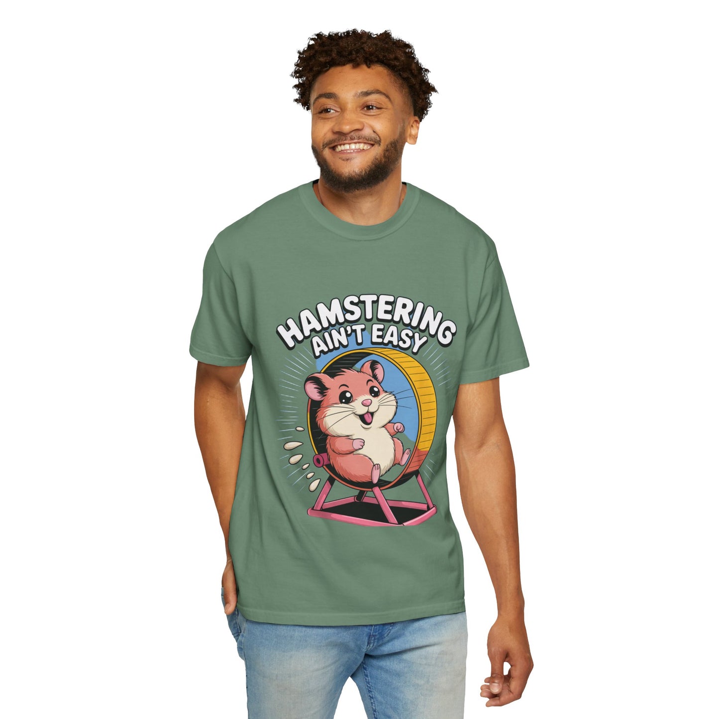 Cute Hamster Unisex T-Shirt - Fun Pet Lover Tee, Gift for Animal Lovers, Hamstering Ain't Easy Shirt, Casual Wear, Cute Humor Shirt Light Green