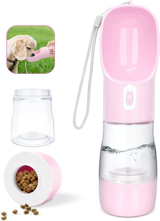 Leakproof Pink Portable Dog Water Bottle with Built-In Travel Bowl Pink
