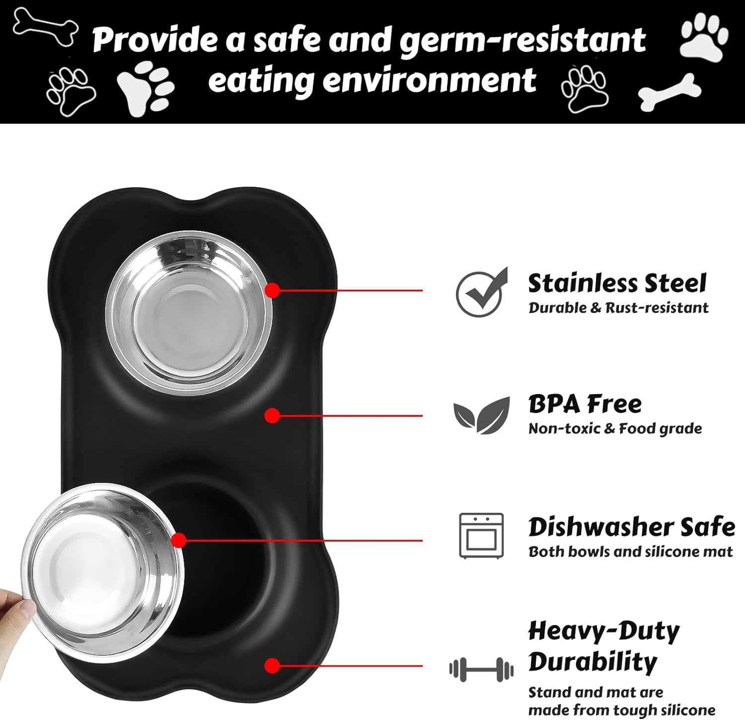 24oz Stainless Steel Dog & Cat Bowl Set – Non-Spill Stainless Steel Pet Bowl Set