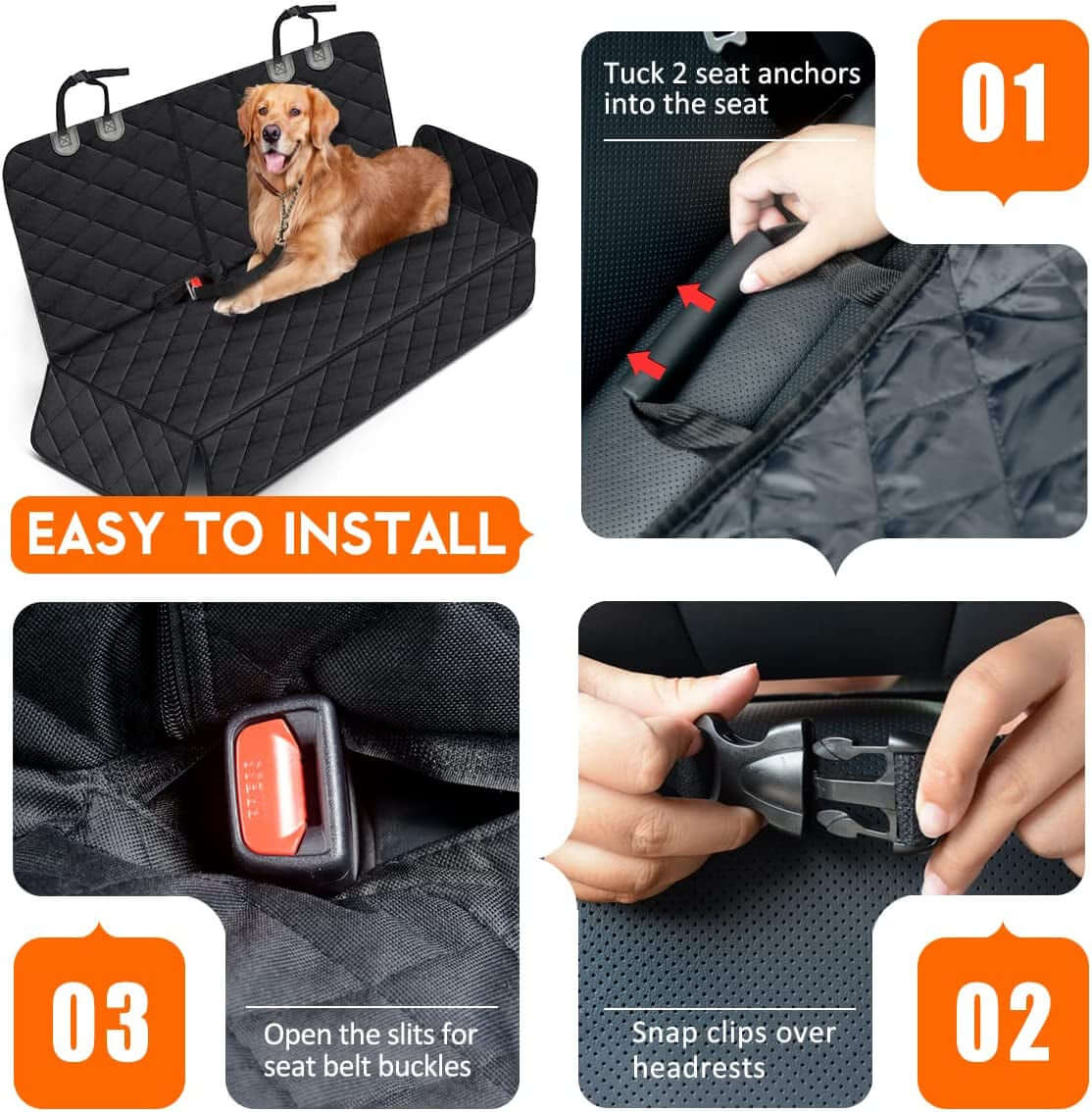 Waterproof Dog Car Seat Cover – Black, Non-Slip & Scratch-Resistant