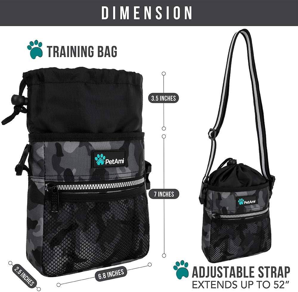 Camo Black Dog Training Treat Pouch – 3-Way Wear with Poop Bag Holder