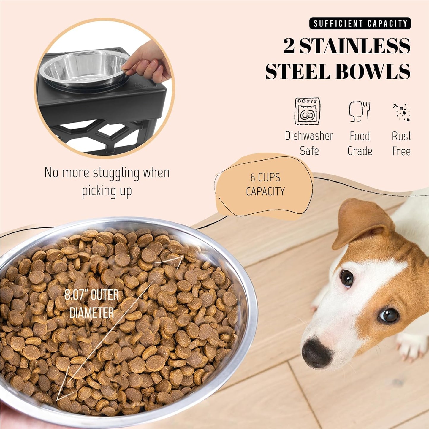 Elevated Dog Bowls-4 Height Adjustable Stand for Medium and Large Dogs, Raised Dog Feeder Holder with 2 Stainless Steel Food and Water Bowls, Anti-Slip Base Tall Feeding Station