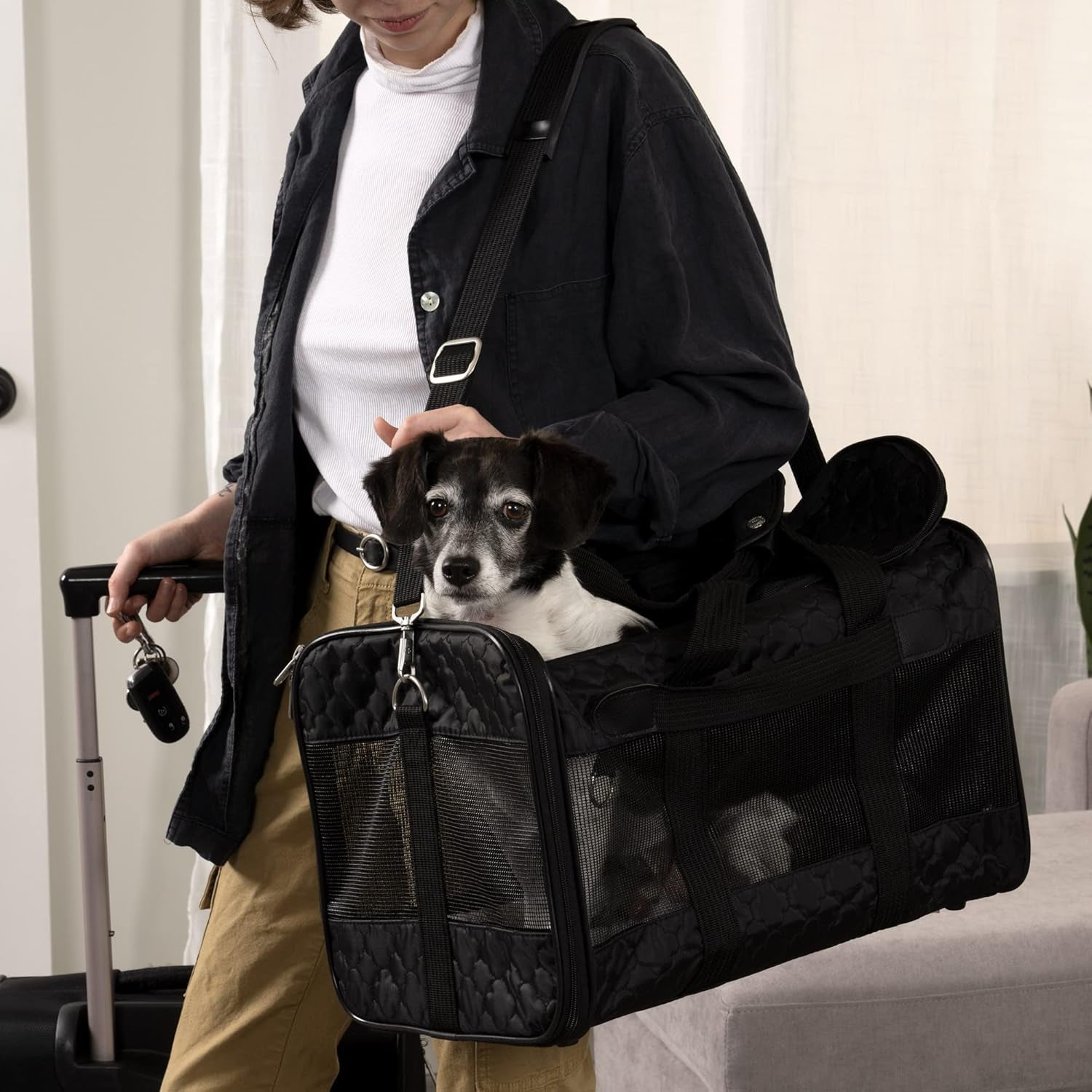 Deluxe Soft-Sided Pet Carrier – Airline Approved Large Travel Bag (Black Lattice)
