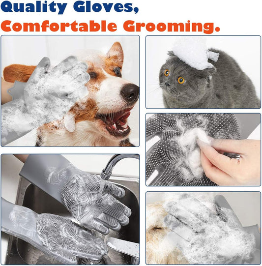 Silicone Pet Grooming Gloves – Bath Brush & Deshedding Tool for Cats & Dogs - Petgrove Online
