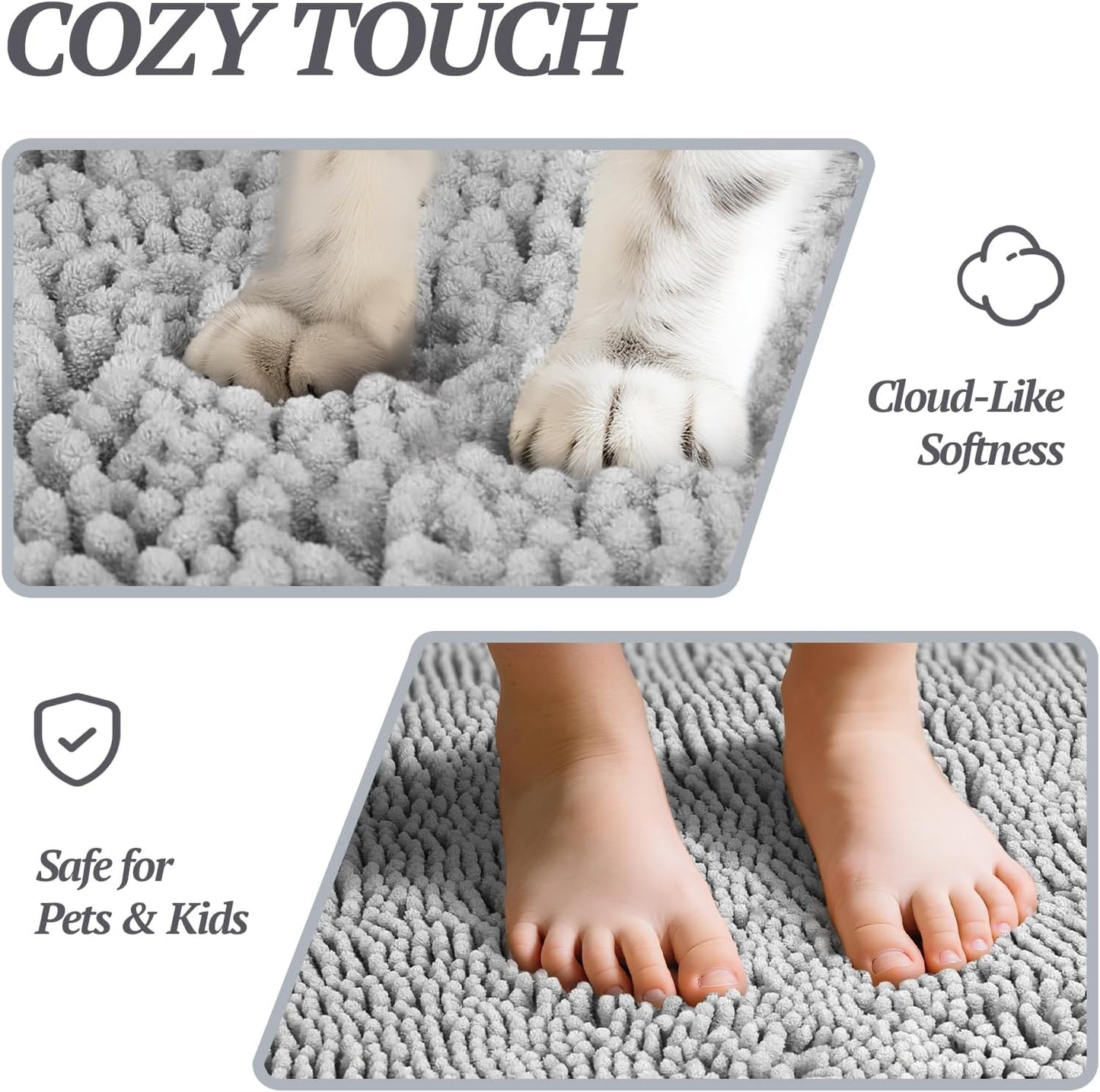 Dog- Door Mat Absorpmax Dog Mat for Muddy Paw, 35 × 25", Grey | Mud Rug with Non Slip Backing for Indoor & Outdoor, Washable Soft Chenille anti Mud Waterproof