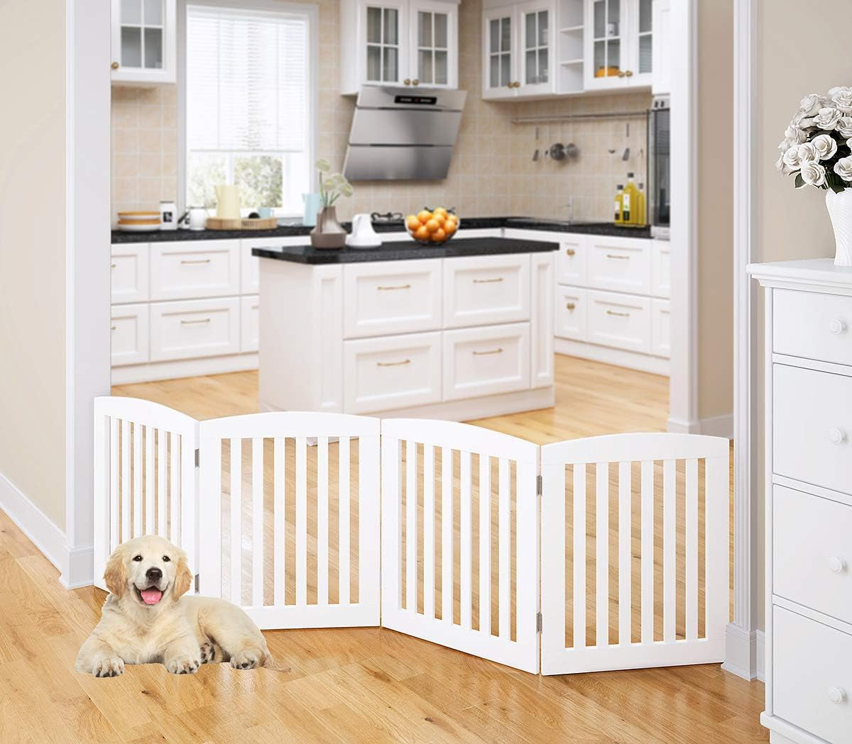 Foldable 24'' Wooden Dog Gate – 4-Panel Indoor Pet Divider - Petgrove Online