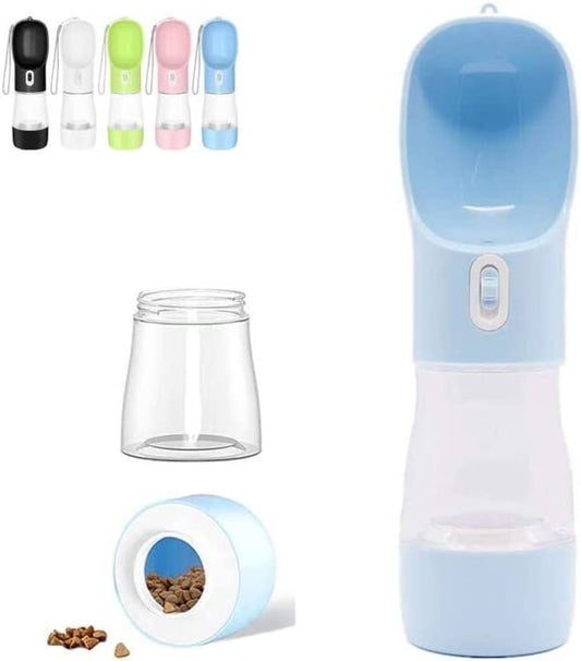 Leakproof Outdoor Dog Water Bottle with Built-In Food Container – Travel Friendly Blue