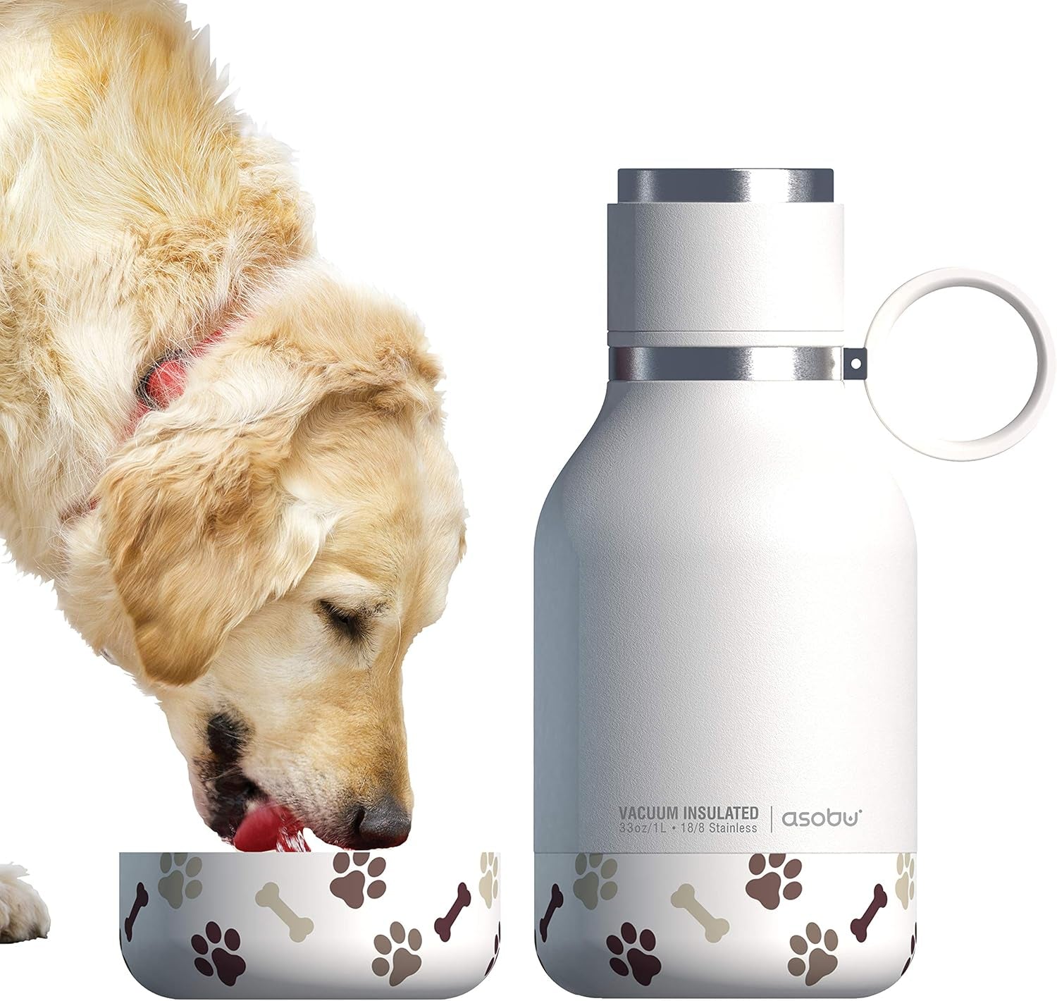 Dog Travel Bowl & 1.1L Insulated Water Bottle Combo – Leak-Proof & Stylish